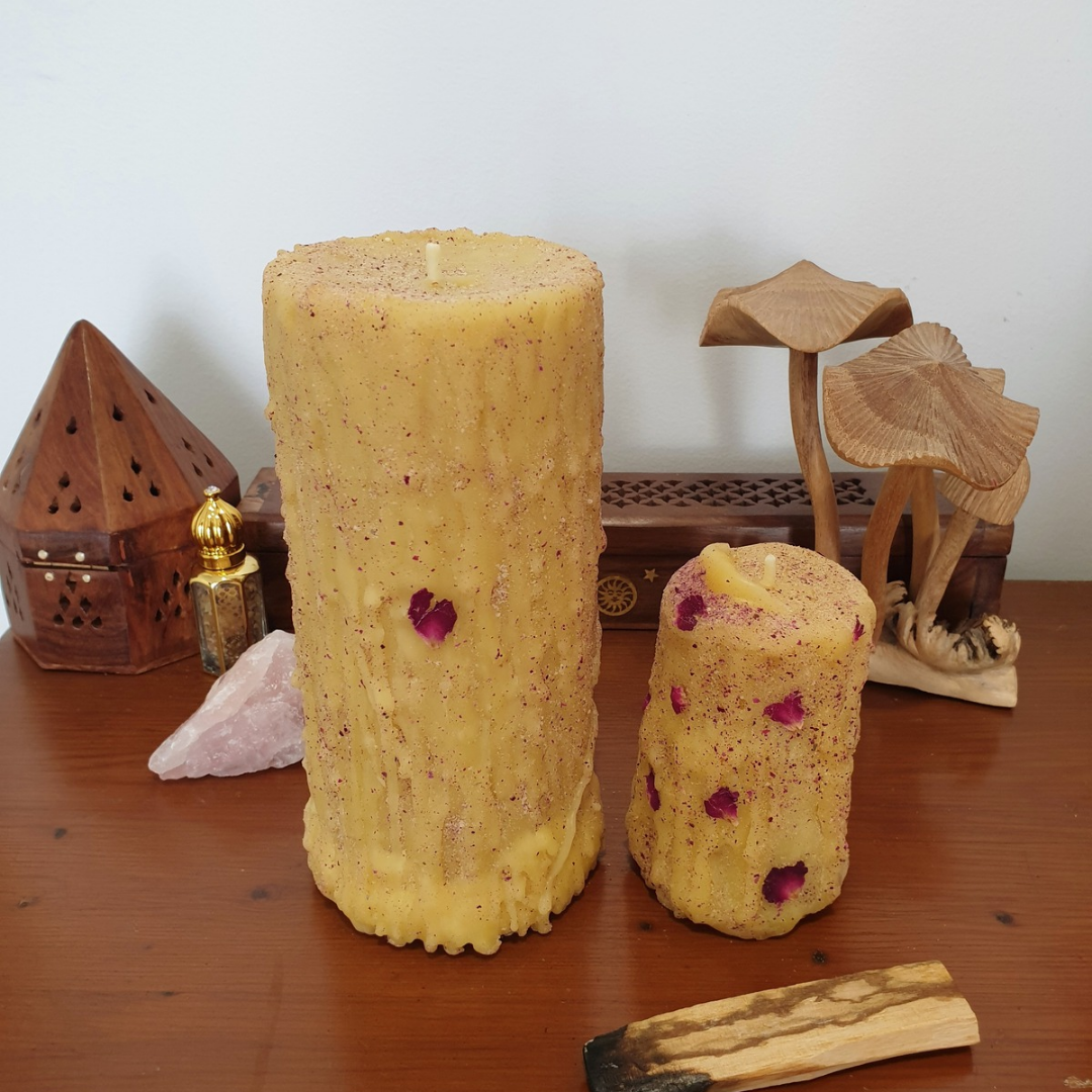 'Rose Moon' Beeswax Pillar Candle Set | 130+ hrs ♡ One-of-a-Kind