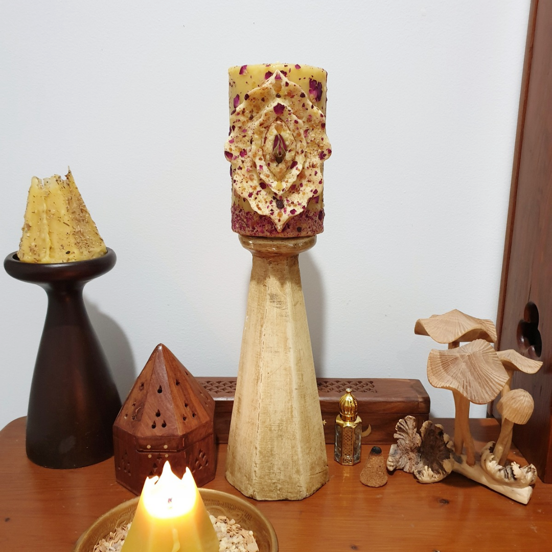 Yoni Beeswax Pillar Candle | Medium 70+ Hrs One-of-a-kind
