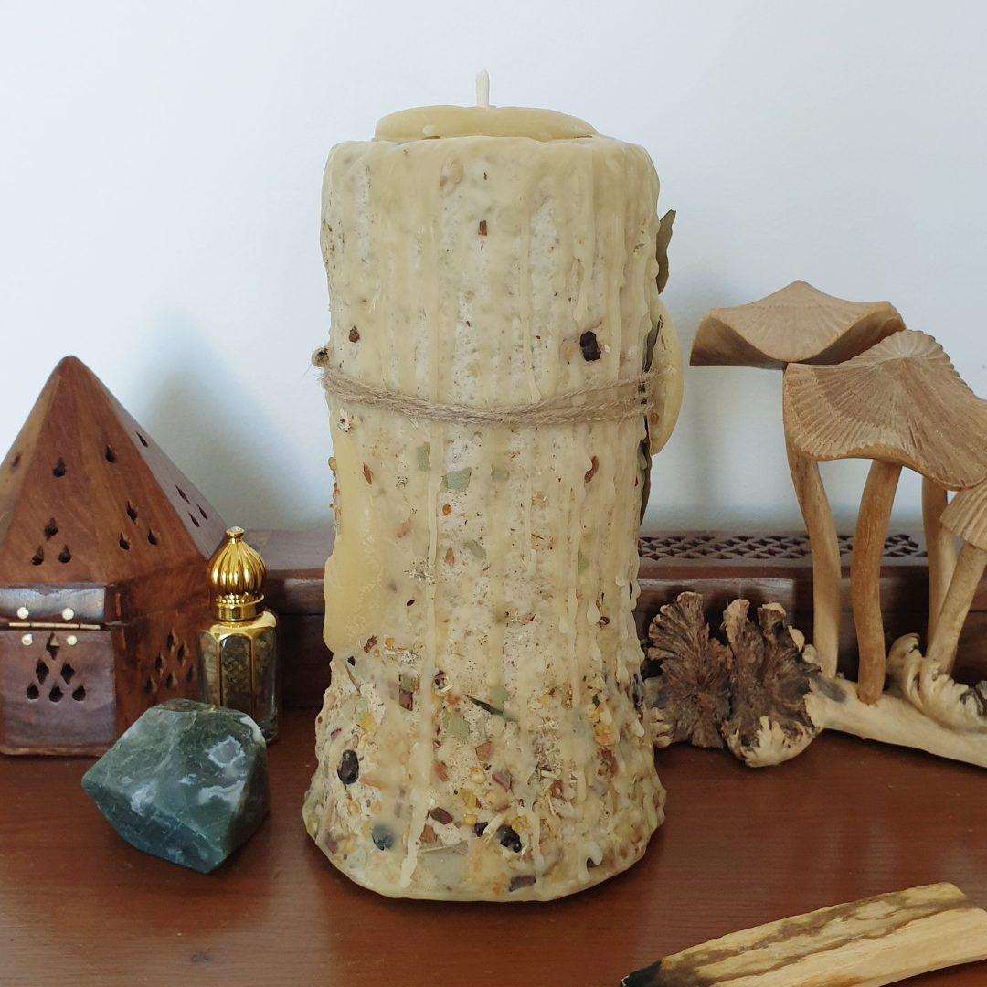 Celestial Earth' Extra Large Beeswax Pillar Candle with Herbs & Resins | 110+ hrs