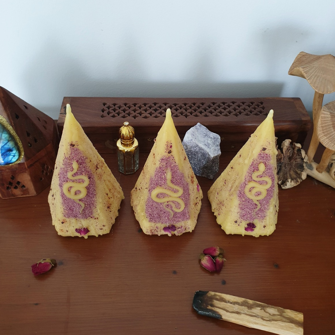 'Rose Serpent' Beeswax Pyramid Candle | 20+ Hrs