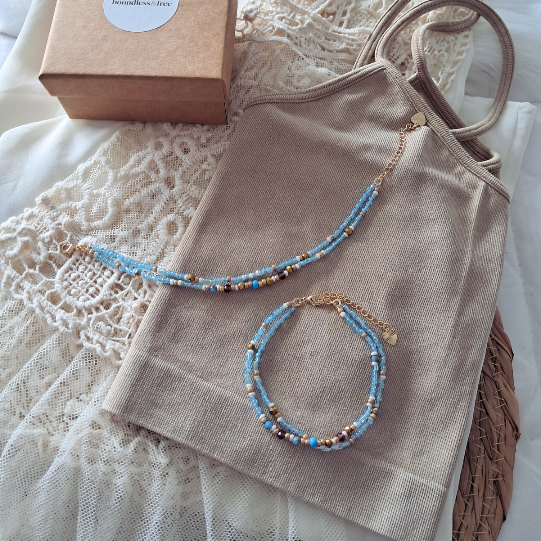 'Bohemian Blue' 2 Strand Beaded Bracelet ♡