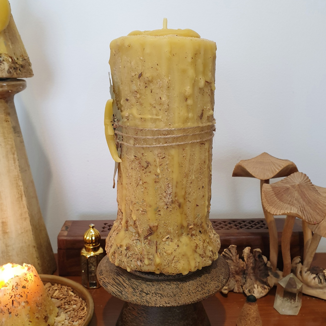 'Celestial Earth' Large Beeswax Pillar & Moon Pyramid ♡ 2 Candle Set