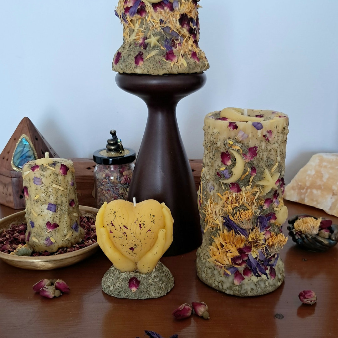 'Lunar Bloom' Beeswax Pillar Candle ♡ Large | 100 hrs