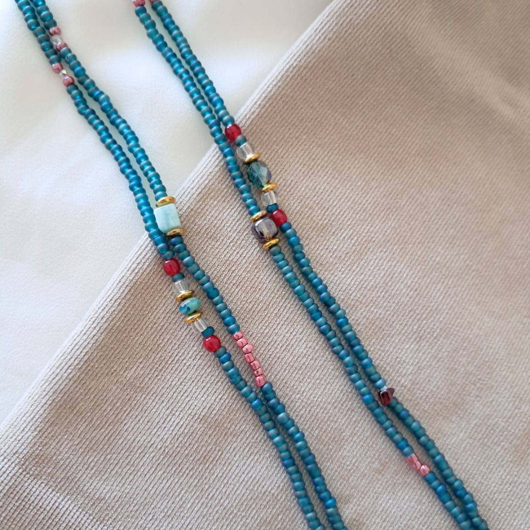 'Temple Muse' Wrap-around Long Teal Necklace / Bracelet