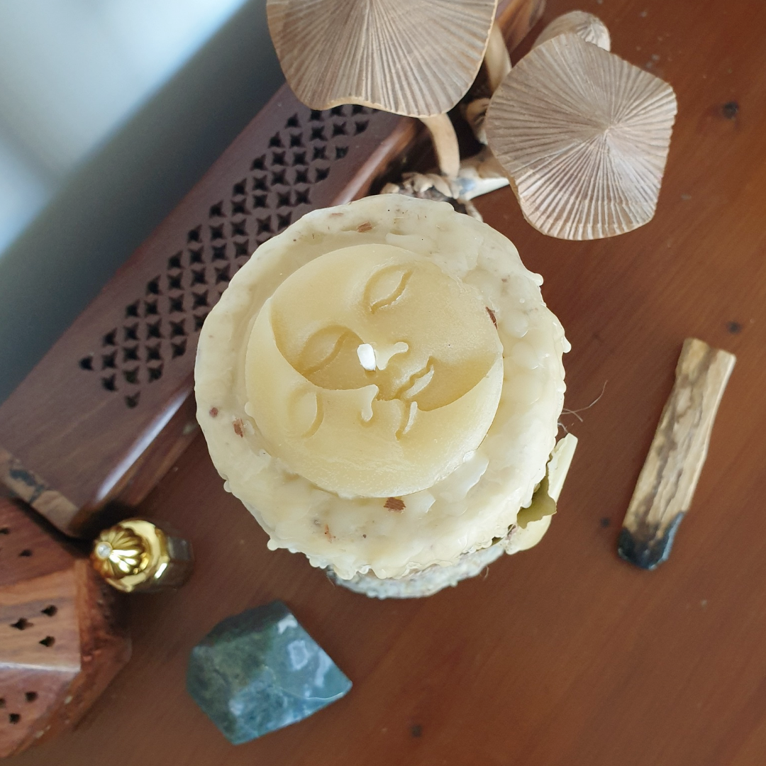 Celestial Earth' Extra Large Beeswax Pillar Candle with Herbs & Resins | 110+ hrs