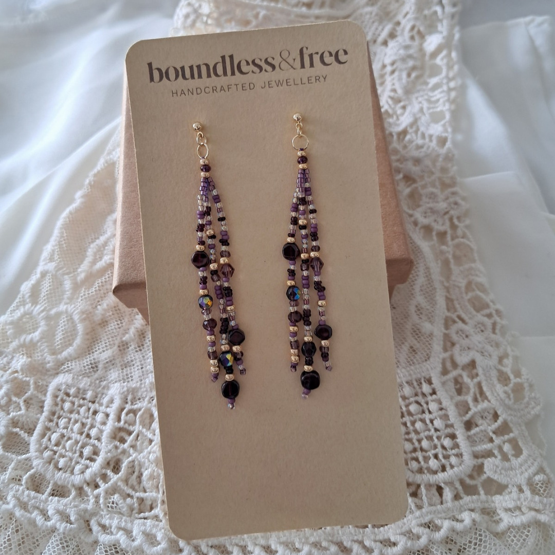 'Velvet Spell' 3 Strand Beaded Earrings | One-of-a-kind