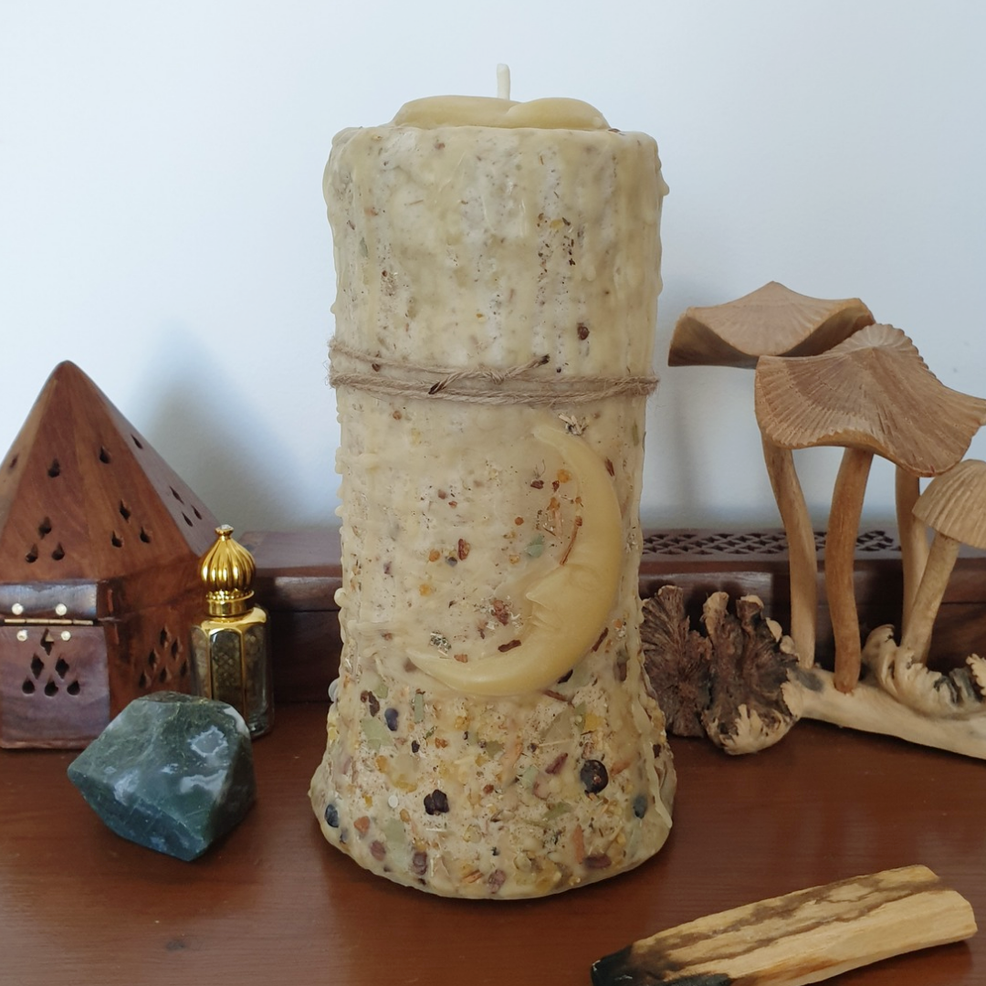 Celestial Earth' Extra Large Beeswax Pillar Candle with Herbs & Resins | 110+ hrs