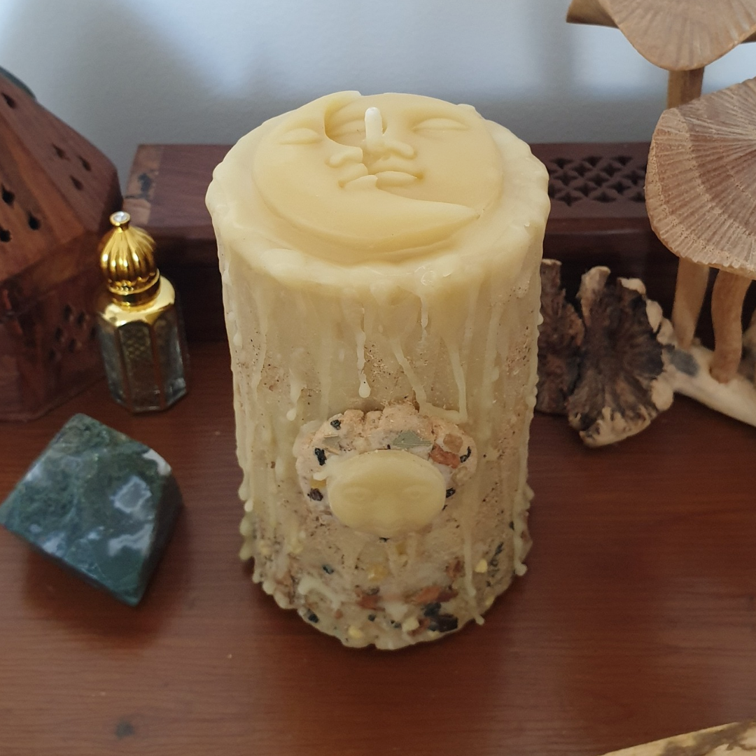 'Celestial Earth' Medium Beeswax Pillar Candle with Herbs & Resins | 70 hrs
