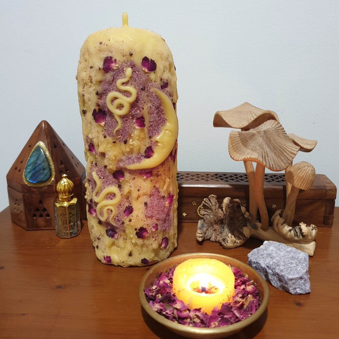 'Cosmic Rose Serpent' Beeswax Candle | Extra Large 120+ Hrs