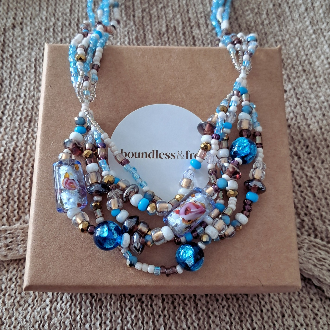 'Bohemian Blue' Multi-strand Beaded Necklace | One-of-a-kind ♡