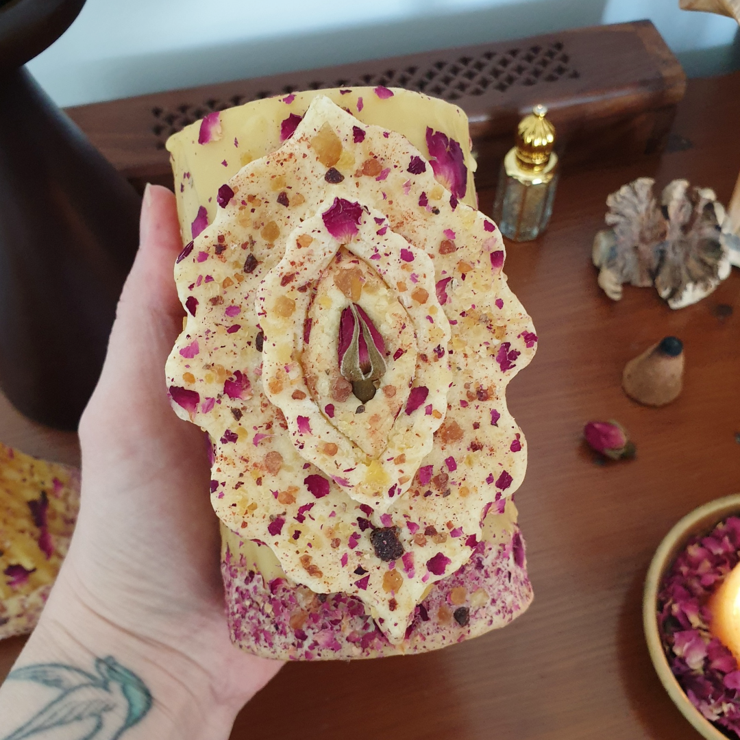 Yoni Beeswax Pillar Candle | Medium 70+ Hrs One-of-a-kind