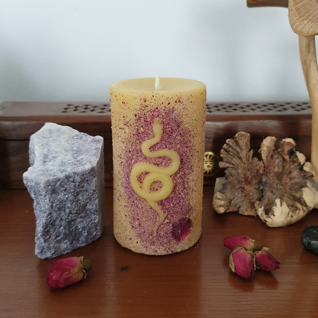 'Rose Serpent' Small Pillar Beeswax Candle | 20 Hrs
