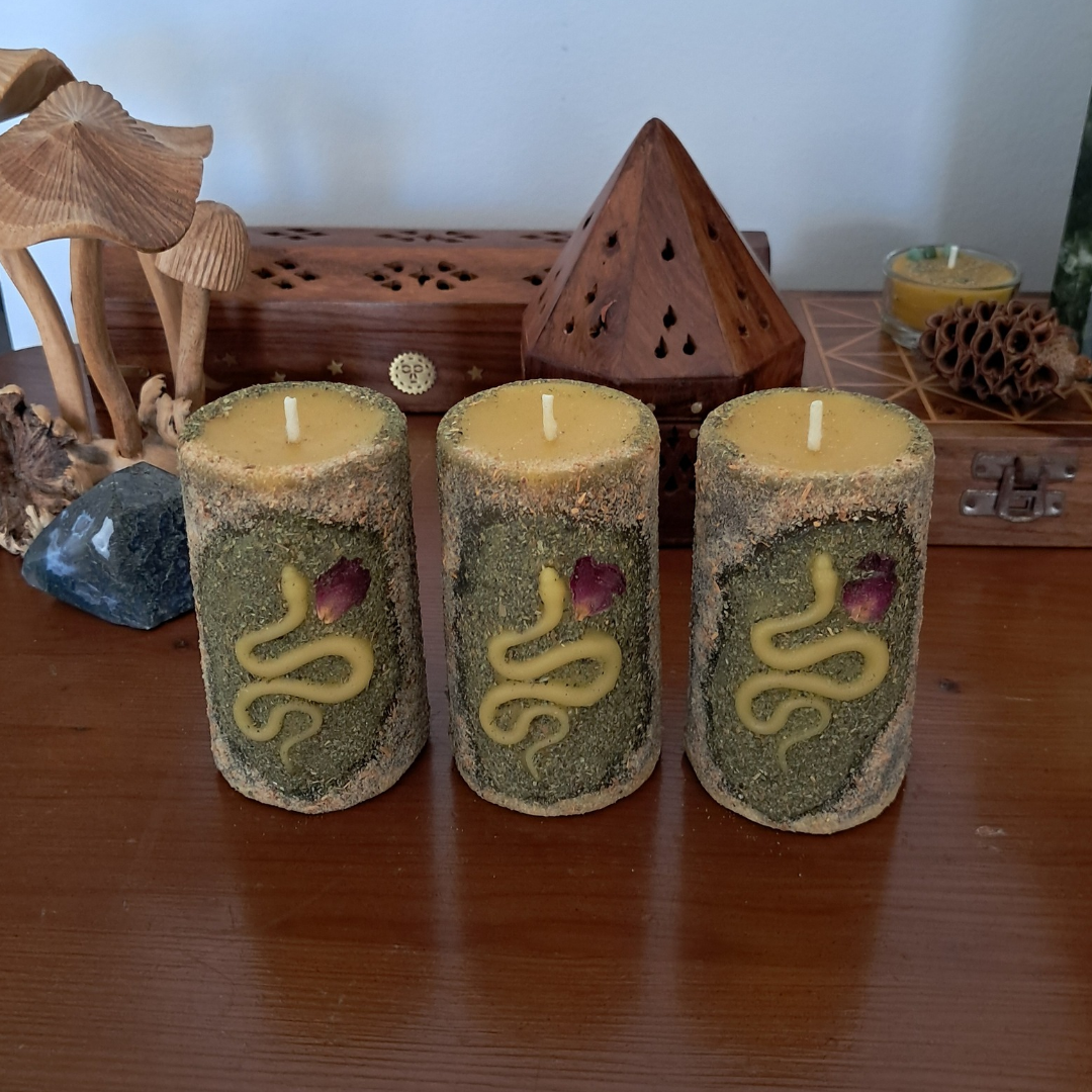 'Serpent' Small Pillar Beeswax Candle | The Mystic's Forest