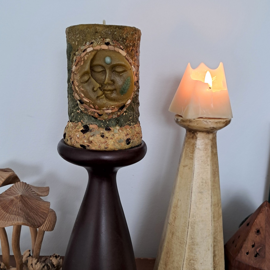 Sun & Moon Medium Beeswax Pillar Candle | The Mystic's Forest