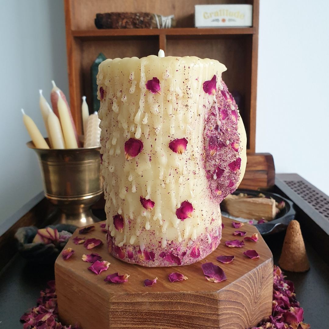 'Mystic Moon' Beeswax Pillar Candle | Medium