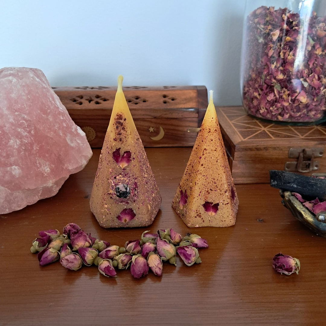 Set of 2 Mini Pyramid Beeswax Candles ♡ Sacred Rose