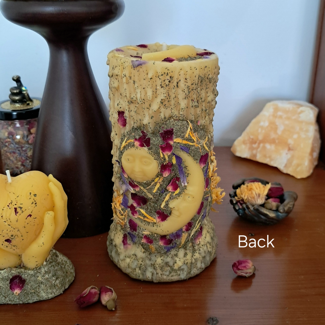 'Lunar Bloom' Beeswax Pillar Candle ♡ Large | 100 hrs