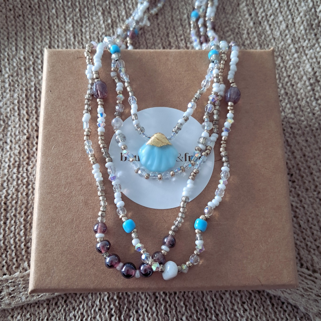 'Bohemian Blue' Beaded Shell Necklace ♡