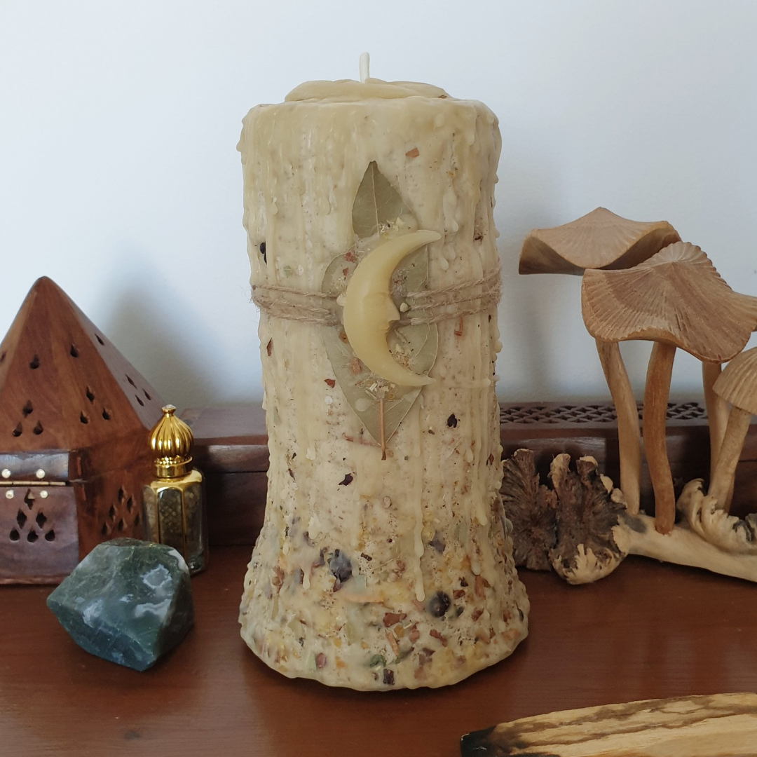 Celestial Earth' Extra Large Beeswax Pillar Candle with Herbs & Resins | 110+ hrs
