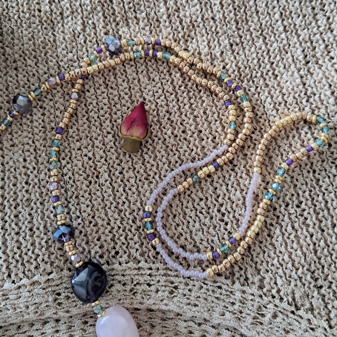 Rose Quartz, Amethyst & Turquoise Bead Necklace | One-of-a-kind