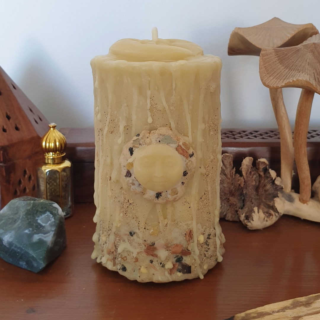 'Celestial Earth' Medium Beeswax Pillar Candle with Herbs & Resins | 70 hrs