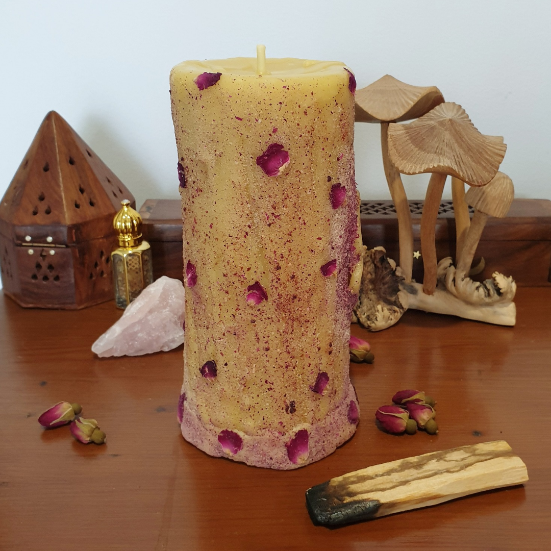 'Rose & Dragon's Blood Serpent' Large Pillar Beeswax Candle | 100 Hrs