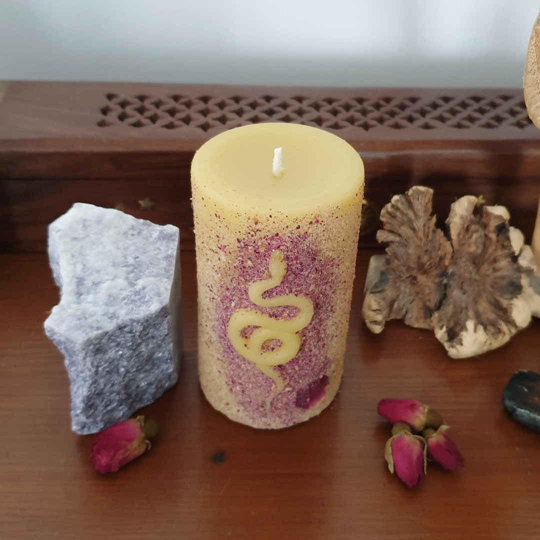'Rose Serpent' Small Pillar Beeswax Candle | 20 Hrs