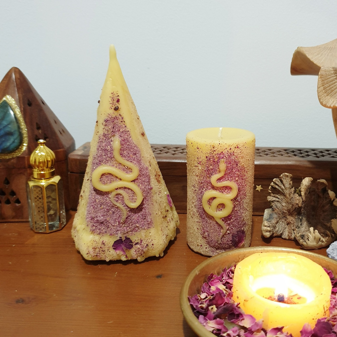 'Rose Serpent' Beeswax Pyramid Candle | 20+ Hrs