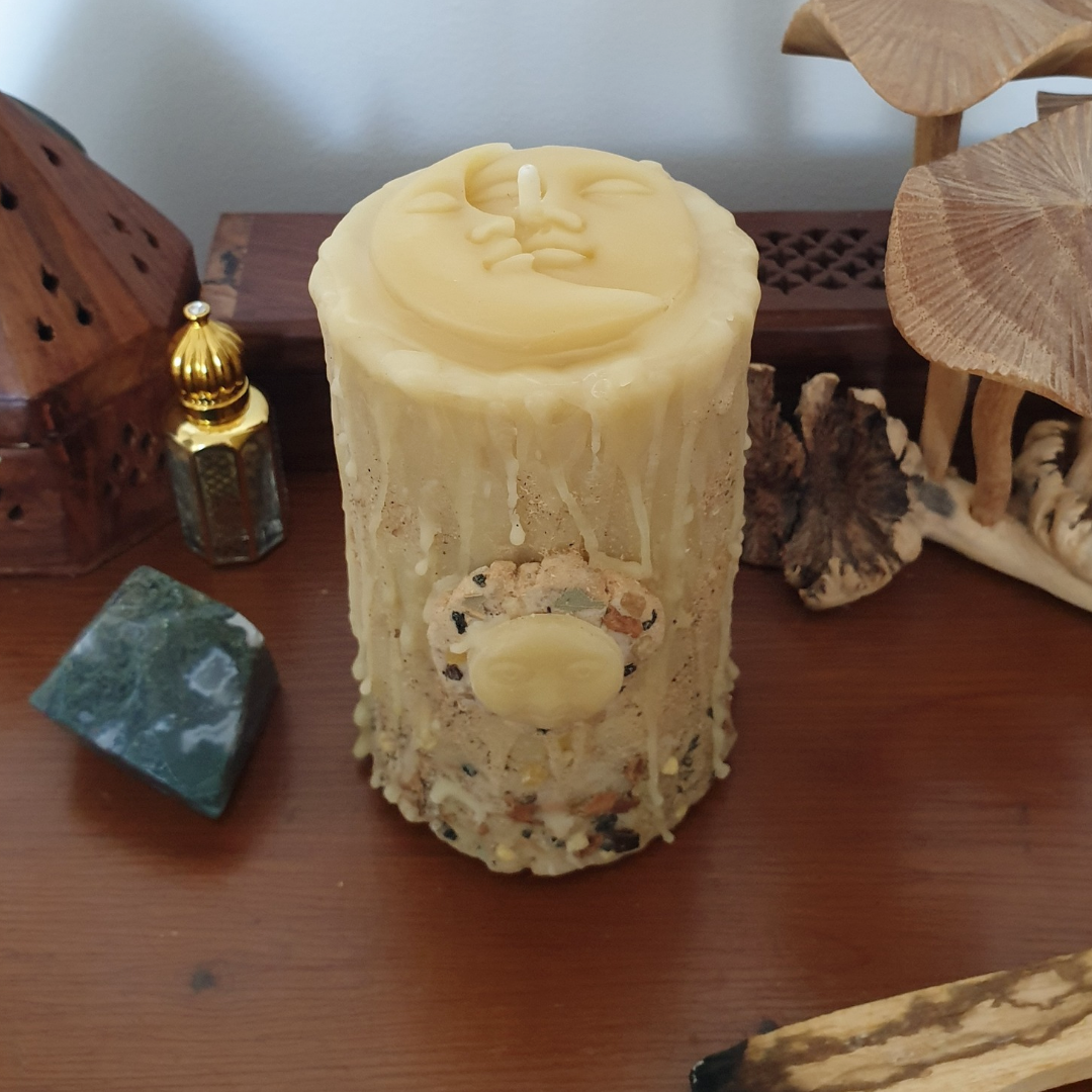 'Celestial Earth' Medium Beeswax Pillar Candle with Herbs & Resins | 70 hrs