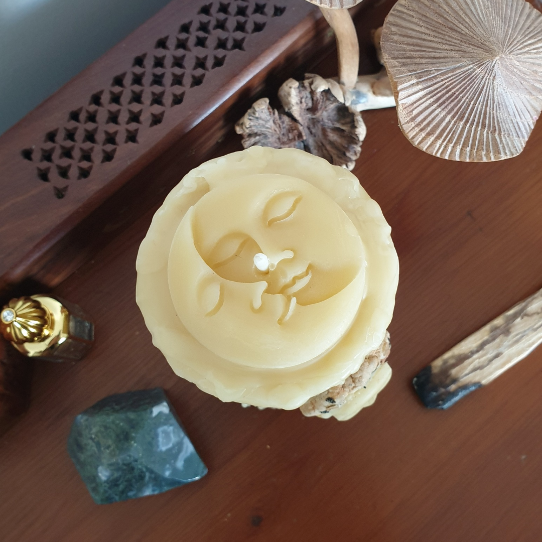 'Celestial Earth' Medium Beeswax Pillar Candle with Herbs & Resins | 70 hrs