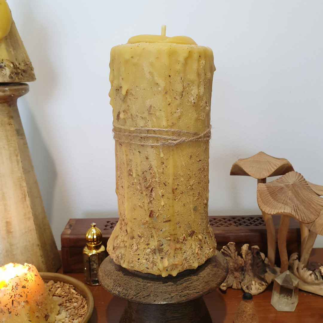 'Celestial Earth' Large Beeswax Pillar & Moon Pyramid ♡ 2 Candle Set