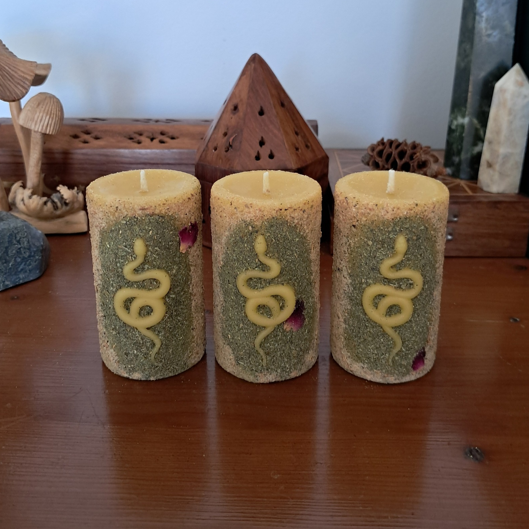 'Serpent' Small Pillar Beeswax Candle | The Mystic's Forest