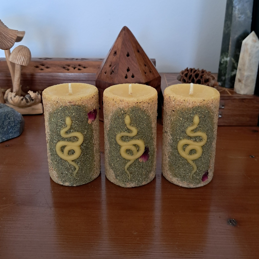 'Serpent' Small Pillar Beeswax Candle | The Mystic's Forest