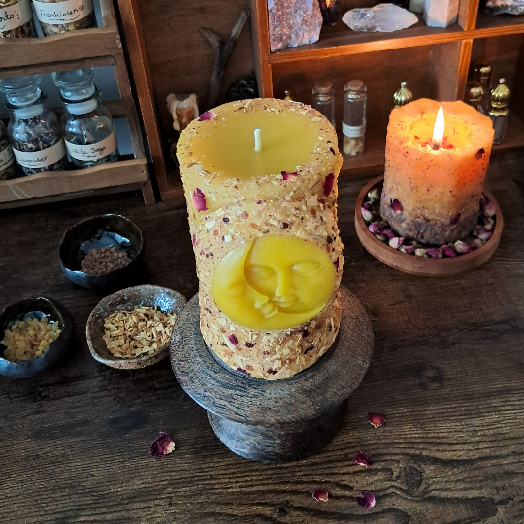 'Sun/Moon' Beeswax Pillar Candle | Palo Santo & Sacred Resins
