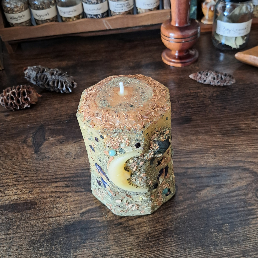 Cresent Moon Beeswax Pillar Candle | The Mystic's Forest