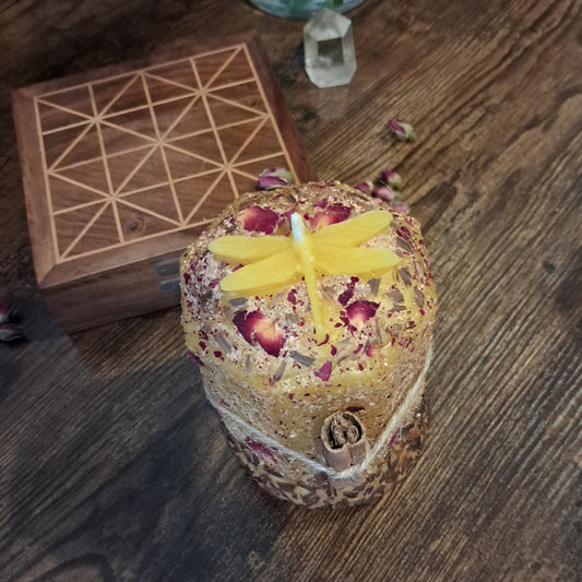 'Dragonfly' Beeswax Pillar Candle | Cinnamon, Frankincense & Rose