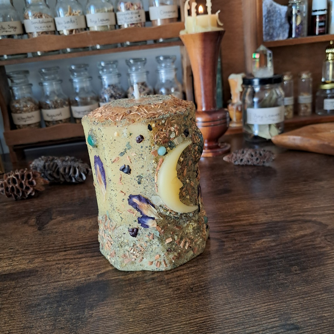 Cresent Moon Beeswax Pillar Candle | The Mystic's Forest