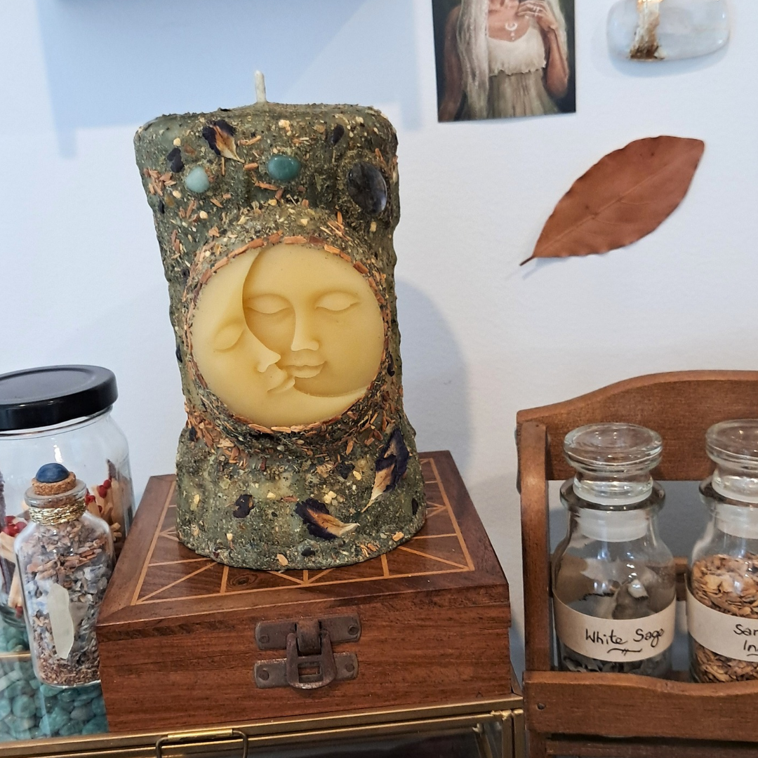 Sun/Moon Beeswax Pillar Candle | The Mystic's Forest