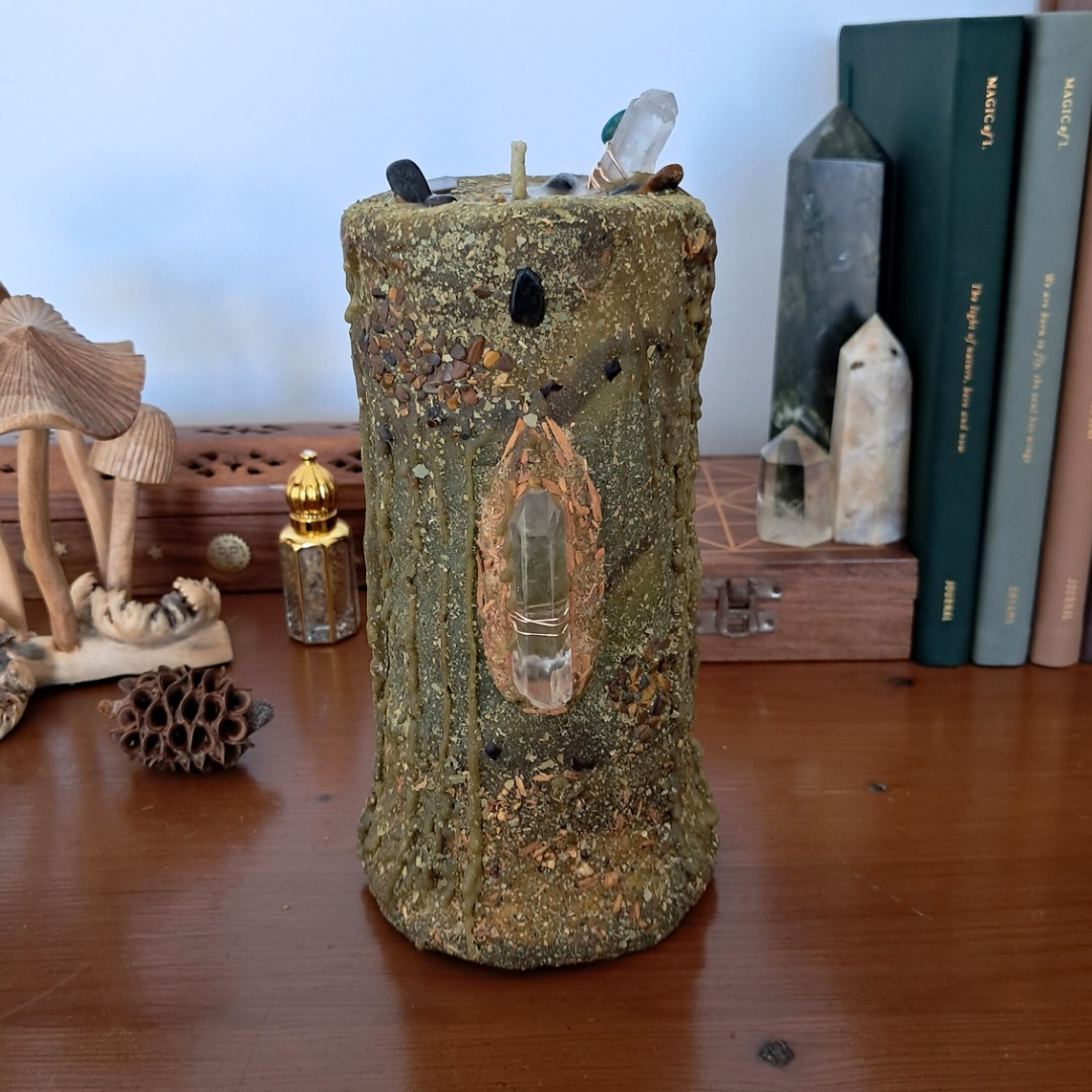 Chrysocolla & Malachite Large Beeswax Candle | The Mystic’s Forest