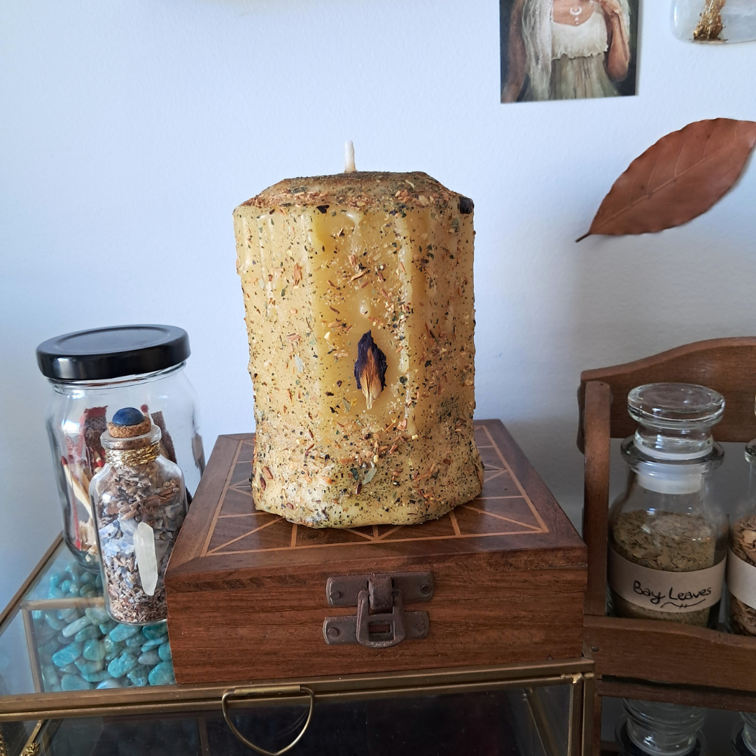 Cresent Moon Beeswax Pillar Candle | The Mystic's Forest