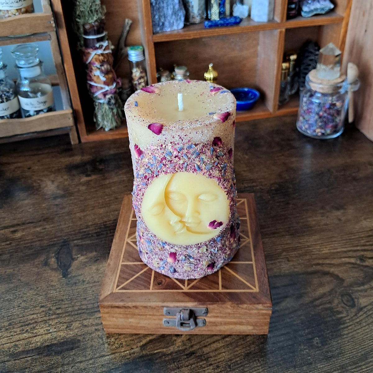 Sun & Moon Beeswax Pillar Candle | Lavender, Rose, Frankincense & Myrrh
