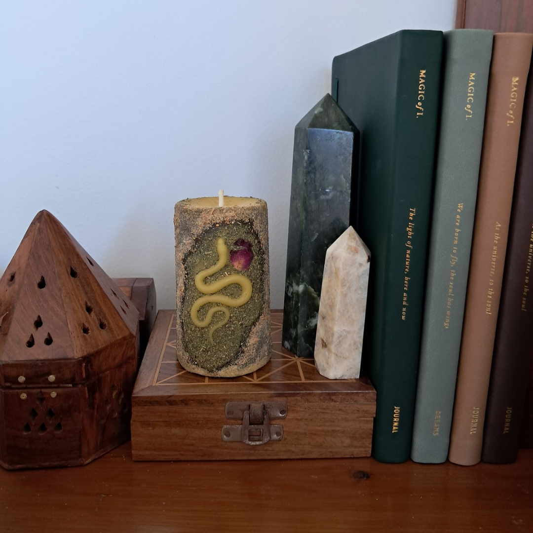'Serpent' Small Pillar Beeswax Candle | The Mystic's Forest
