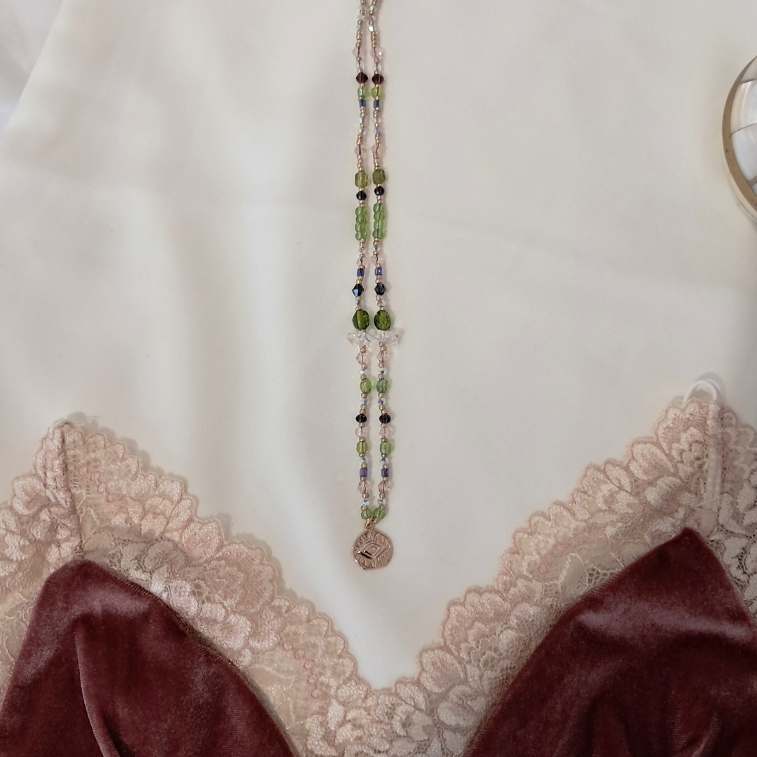 'Forest Fae' Beaded Necklace with Evil Eye Pendant