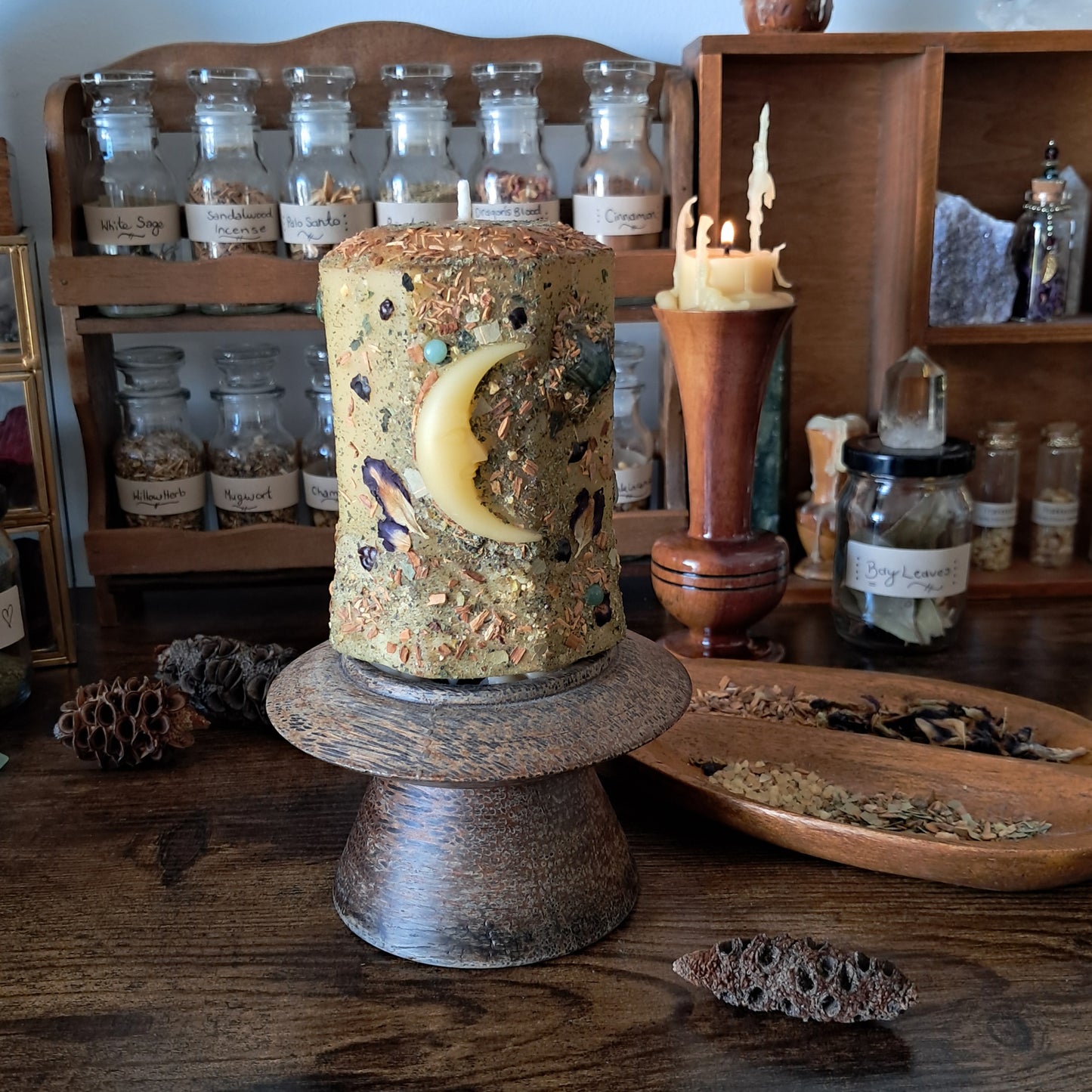 Cresent Moon Beeswax Pillar Candle | The Mystic's Forest