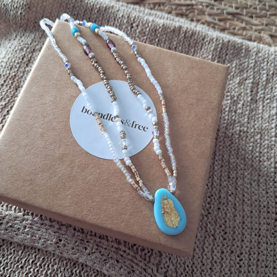 'Bohemian Blue' Beaded Necklace | One-of-a-kind ♡
