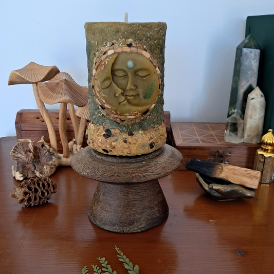 Sun & Moon Medium Beeswax Pillar Candle | The Mystic's Forest