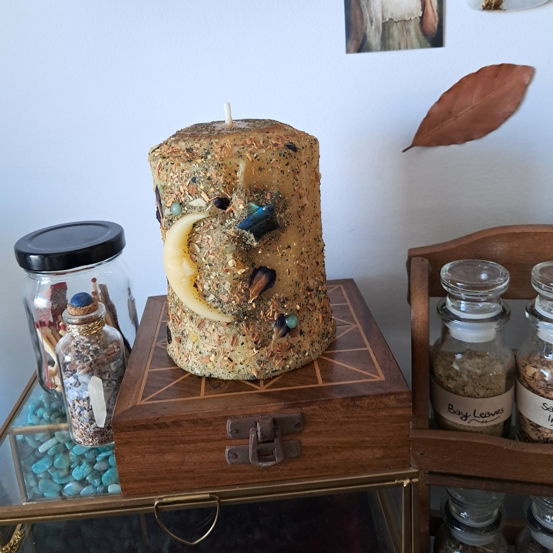 Cresent Moon Beeswax Pillar Candle | The Mystic's Forest