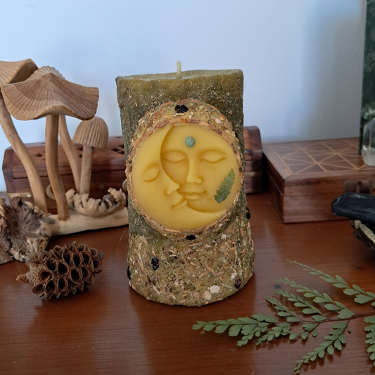 Sun & Moon Medium Beeswax Pillar Candle | The Mystic's Forest