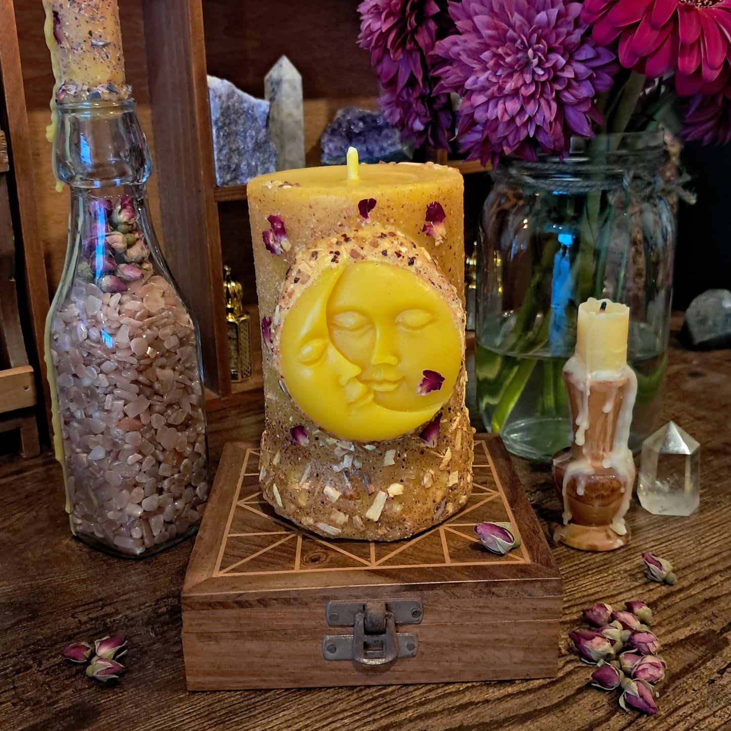 'Sun/Moon' Beeswax Pillar Candle | Palo Santo & Sacred Resins