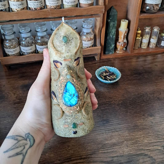 'Guardian of the Mystic’s Forest' Beeswax Candle with Labradorite #5
